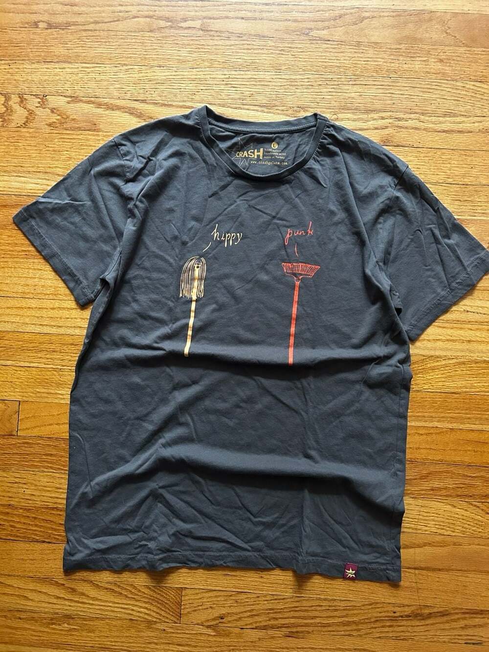 Crash Galata Hippy Punk Graphic T-Shirt Charcoal Gray Size L